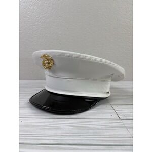 USMC US Marine corps Blues Dress Uniform White Vinyl Kingform Hat Size 6 7/8